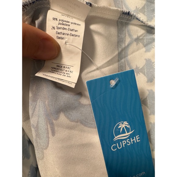 CUPSHE Blue White Paisley Floral Mini Dress Puff Sleeve V-Neck Tie Waist Small - Picture 6 of 7